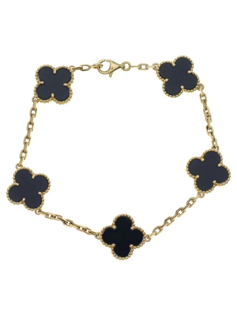 Van Cleef & Arpels Vintage Alhambra 5 Motif Onyx Bracelet Gold Black